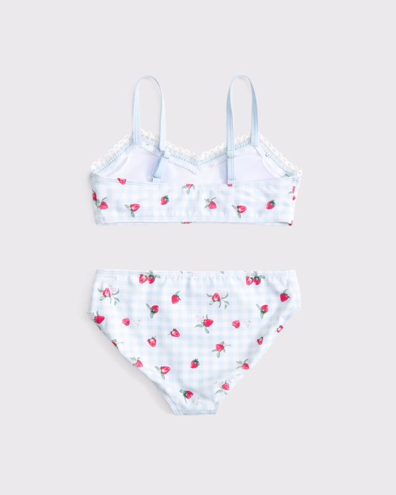 mixed fabric triangle two-piece swimsuit
