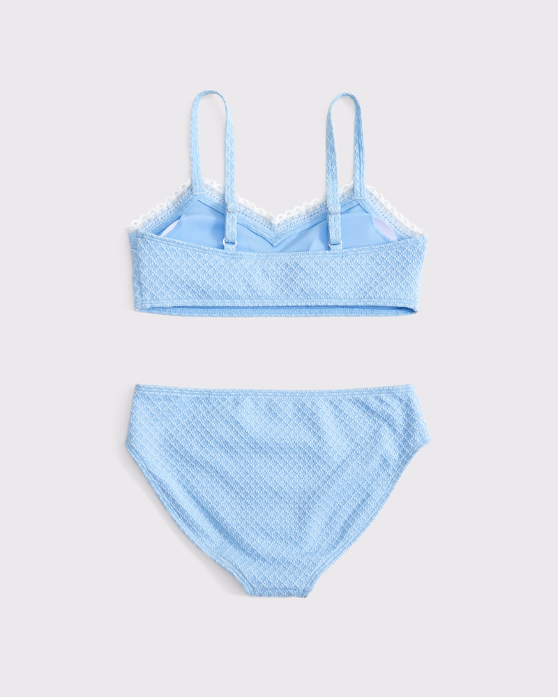 mixed fabric triangle two-piece swimsuit
