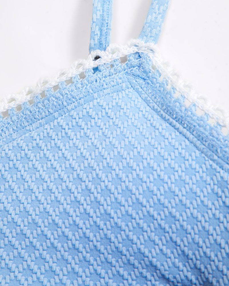 mixed fabric triangle two-piece swimsuit