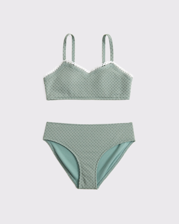 triangle trim two-piece swimsuit, Green view 1