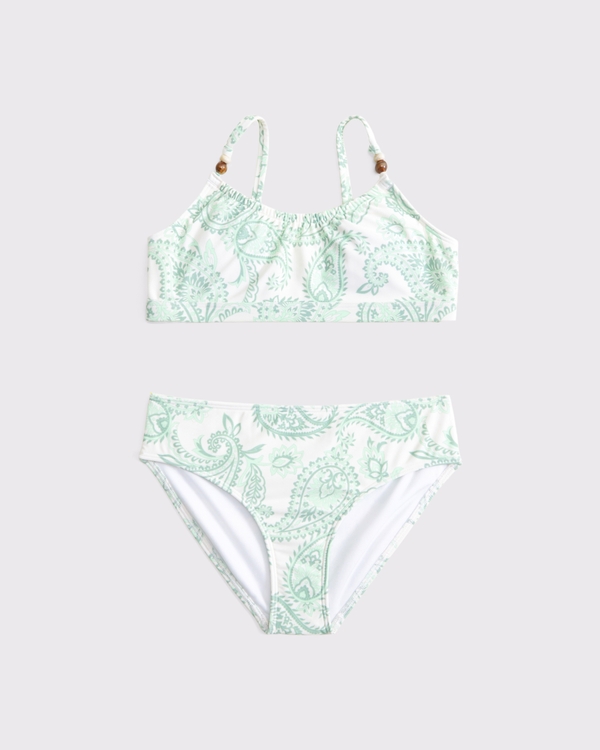 beaded scoopneck two-piece swimsuit, Green Paisley view 1