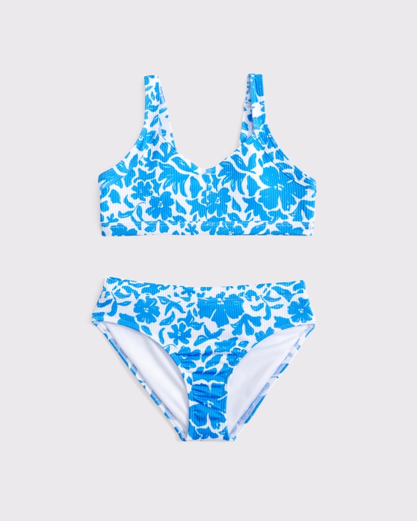thick strap triangle two-piece swimsuit, Blue Pattern view 1