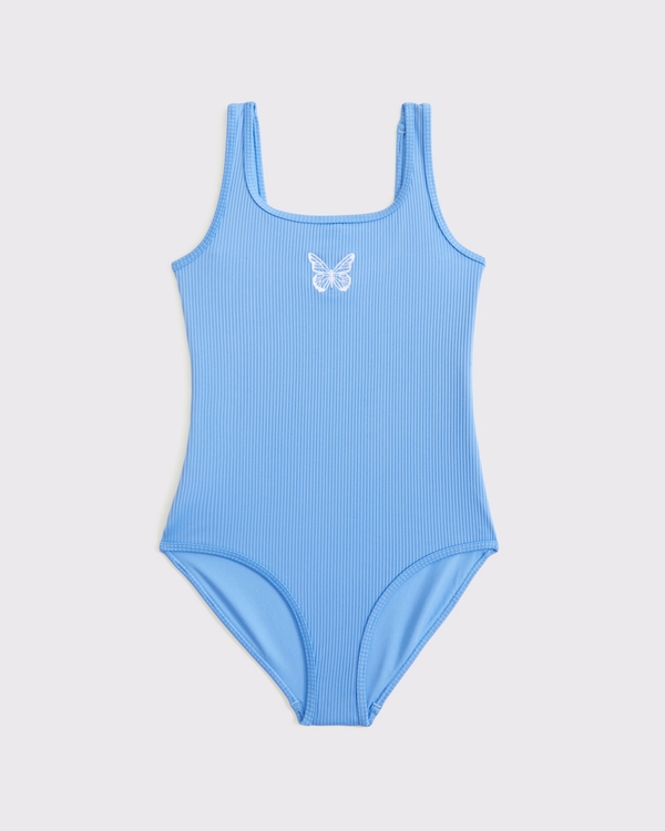 scoopneck one-piece swimsuit, Blue view 1