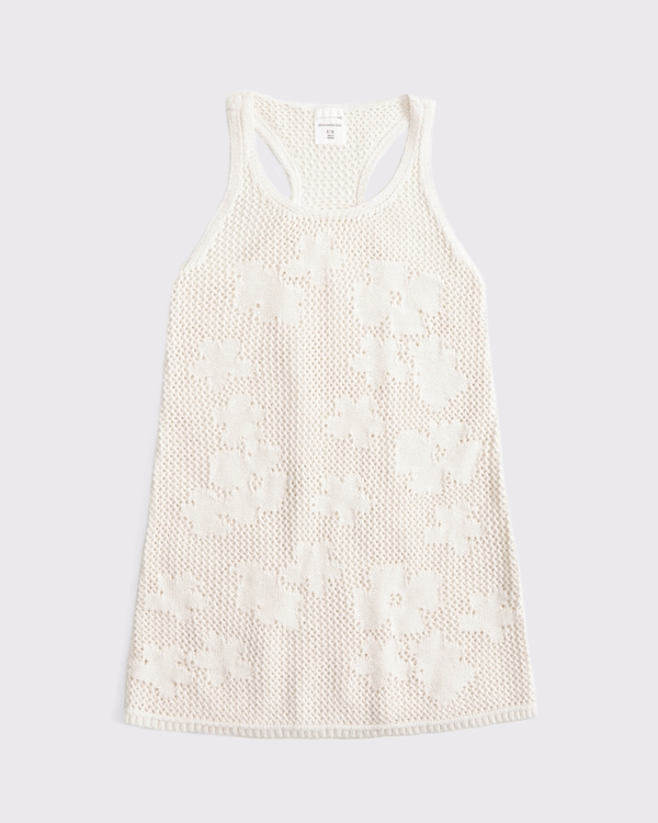 crochet-style mini dress coverup, White view 1