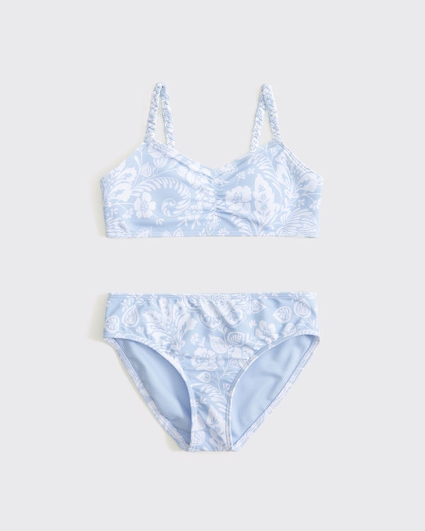 braided triangle cinched two-piece swimsuit, Light Blue Pattern view 1