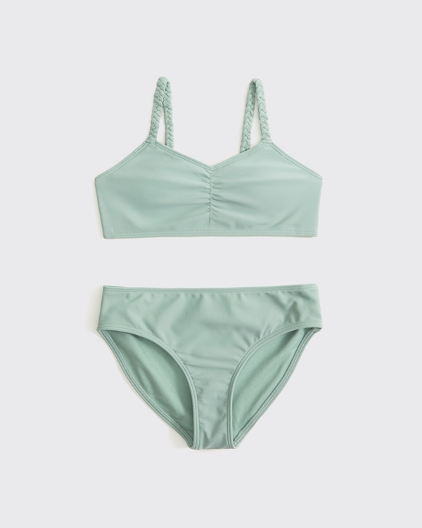 braided triangle cinched two-piece swimsuit, Dark Sage view 1