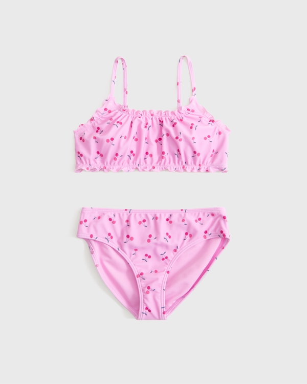 lettuce edge scoopneck two-piece swimsuit, Pink Cherry Pattern view 1