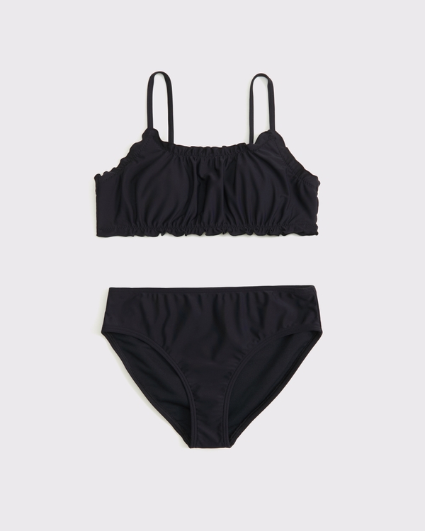 lettuce edge scoopneck two-piece swimsuit, Black view 1