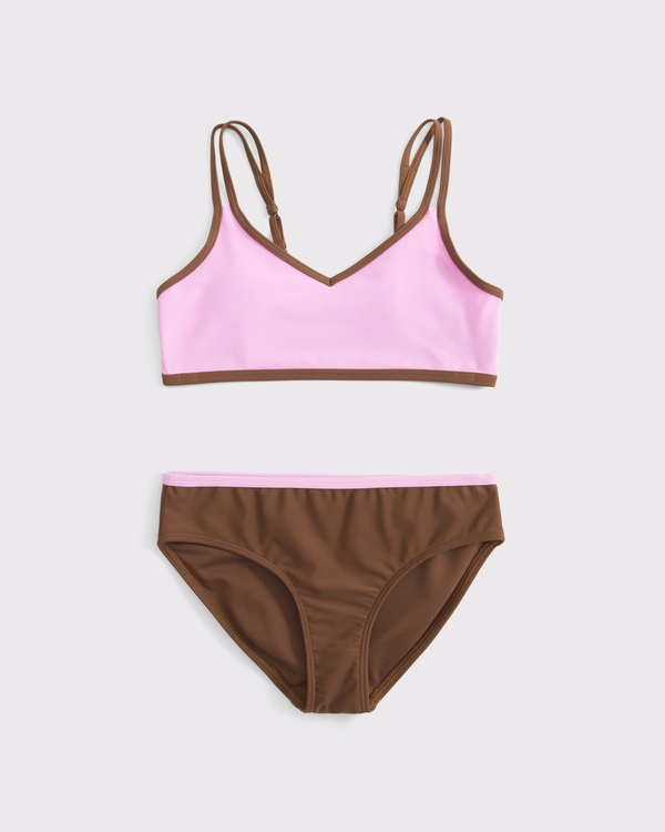 double-strap triangle two-piece swimsuit, Pink And Brown view 1