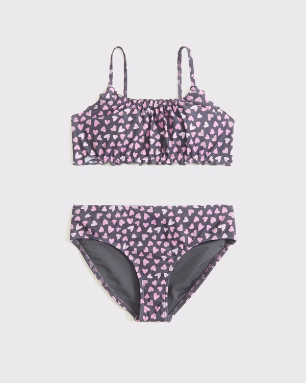 lettuce edge scoopneck two-piece swimsuit, Dark Gray Pattern view 1