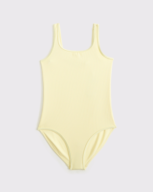 scoopneck one-piece swimsuit, Creamy Yellow view 1