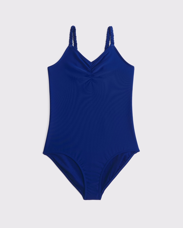 braided triangle cinched one-piece swimsuit, Navy view 1
