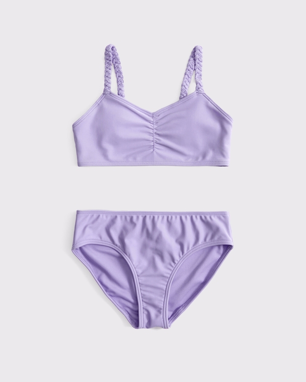braided triangle cinched two-piece swimsuit, Light Purple view 1