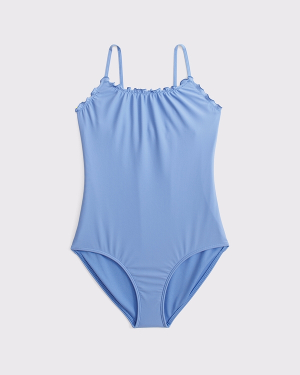 lettuce edge scoopneck one-piece swimsuit, Blue view 1