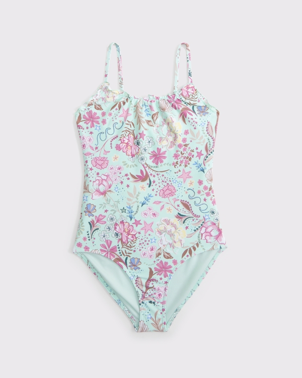 lettuce edge scoopneck one-piece swimsuit, Aqua Pattern view 1