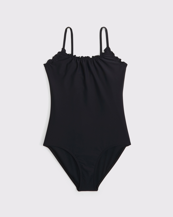 lettuce edge scoopneck one-piece swimsuit, Black view 1