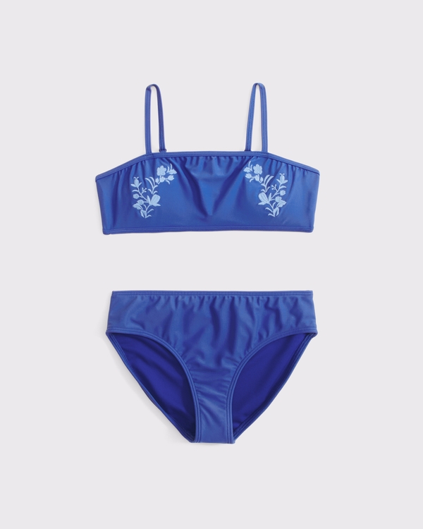 embroidered bandeau two-piece swimsuit, Blue view 2