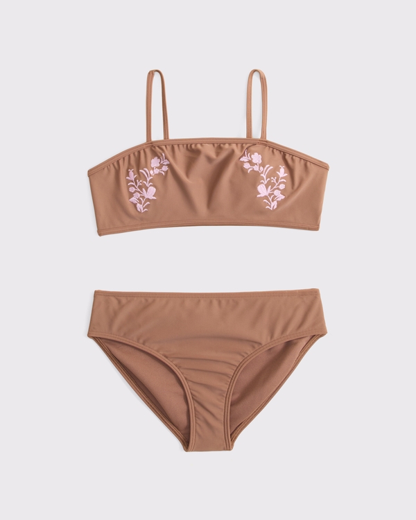 embroidered bandeau two-piece swimsuit, Brown view 1