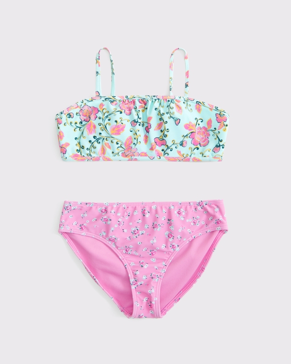 embroidered bandeau two-piece swimsuit, Pink Floral Pattern view 1