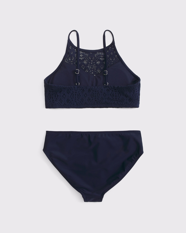 high-neck two-piece swimsuit, Muted Navy view 2