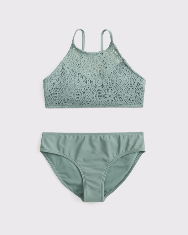 high-neck two-piece swimsuit, Cool Sage view 1