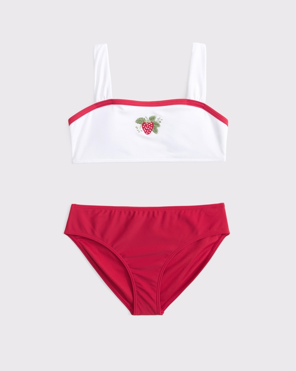 bandeau two-piece swimsuit, White And Red view 1