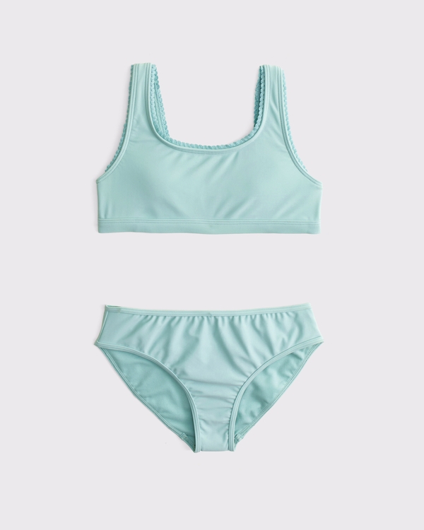 lace-trim scoopneck two-piece swimsuit, Aqua view 1