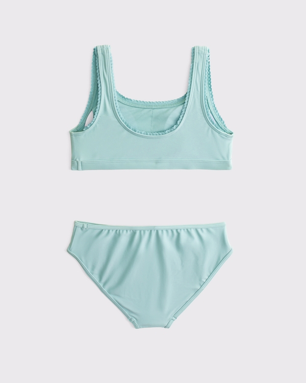 lace-trim scoopneck two-piece swimsuit, Aqua view 2