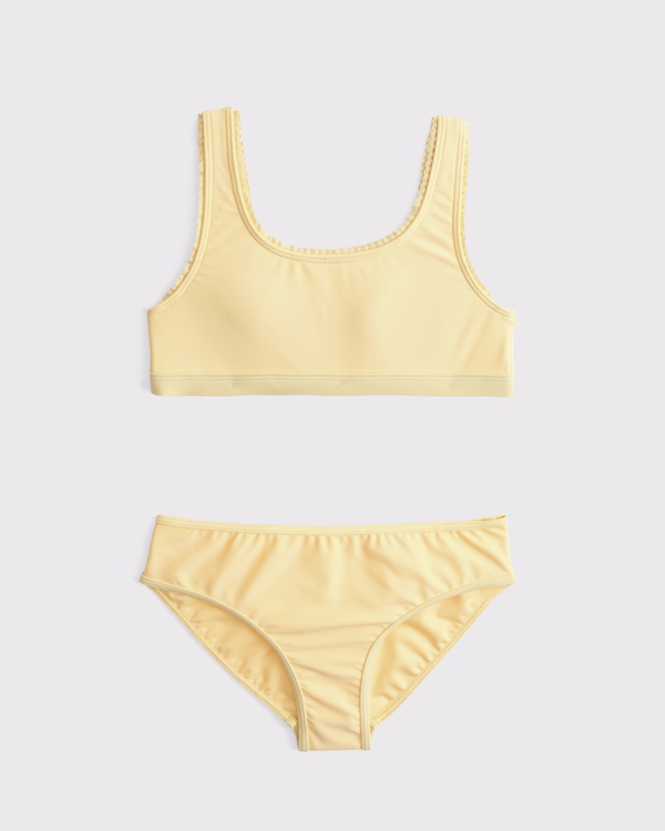 lace-trim scoopneck two-piece swimsuit, Yellow view 1