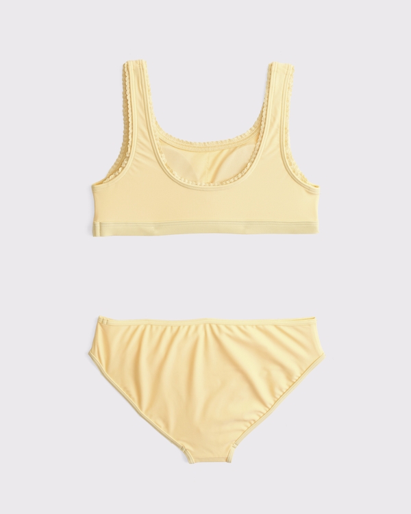 lace-trim scoopneck two-piece swimsuit, Yellow view 2