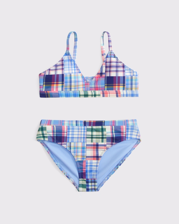 triangle two-piece swimsuit, Blue Plaid view 1