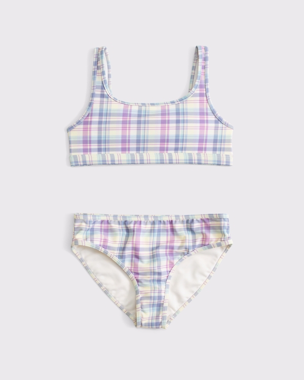 scoop neck two-piece swimsuit, Blue Plaid view 1