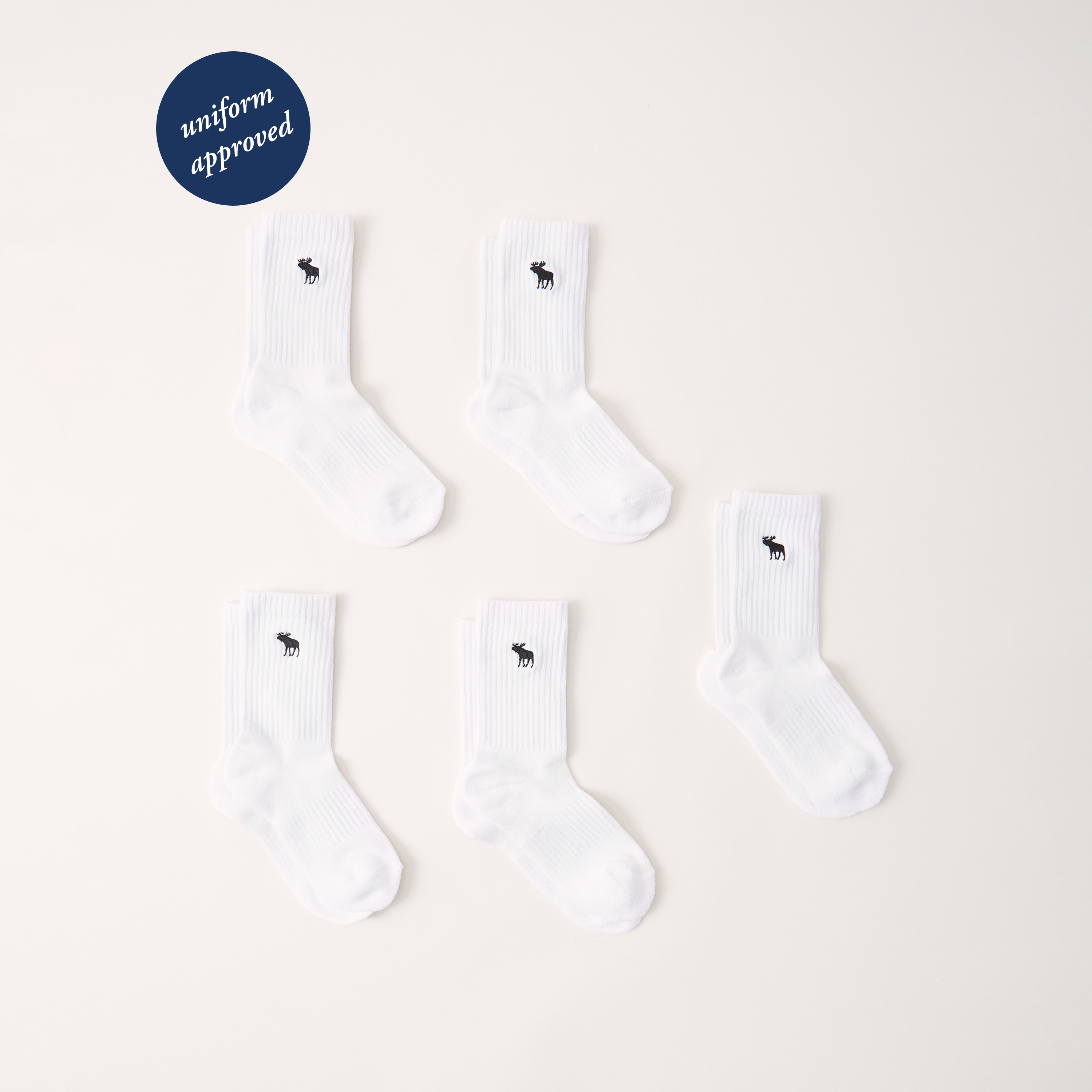 Abercrombie & Fitch Kids' 5-pack Calf Socks In White