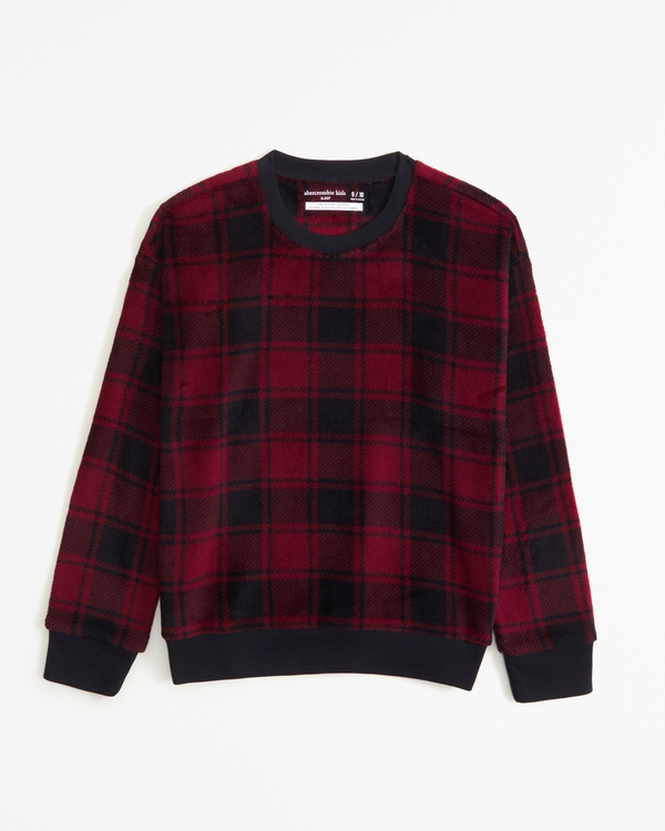 long-sleeve cozy sleep pajama top, Red Plaid