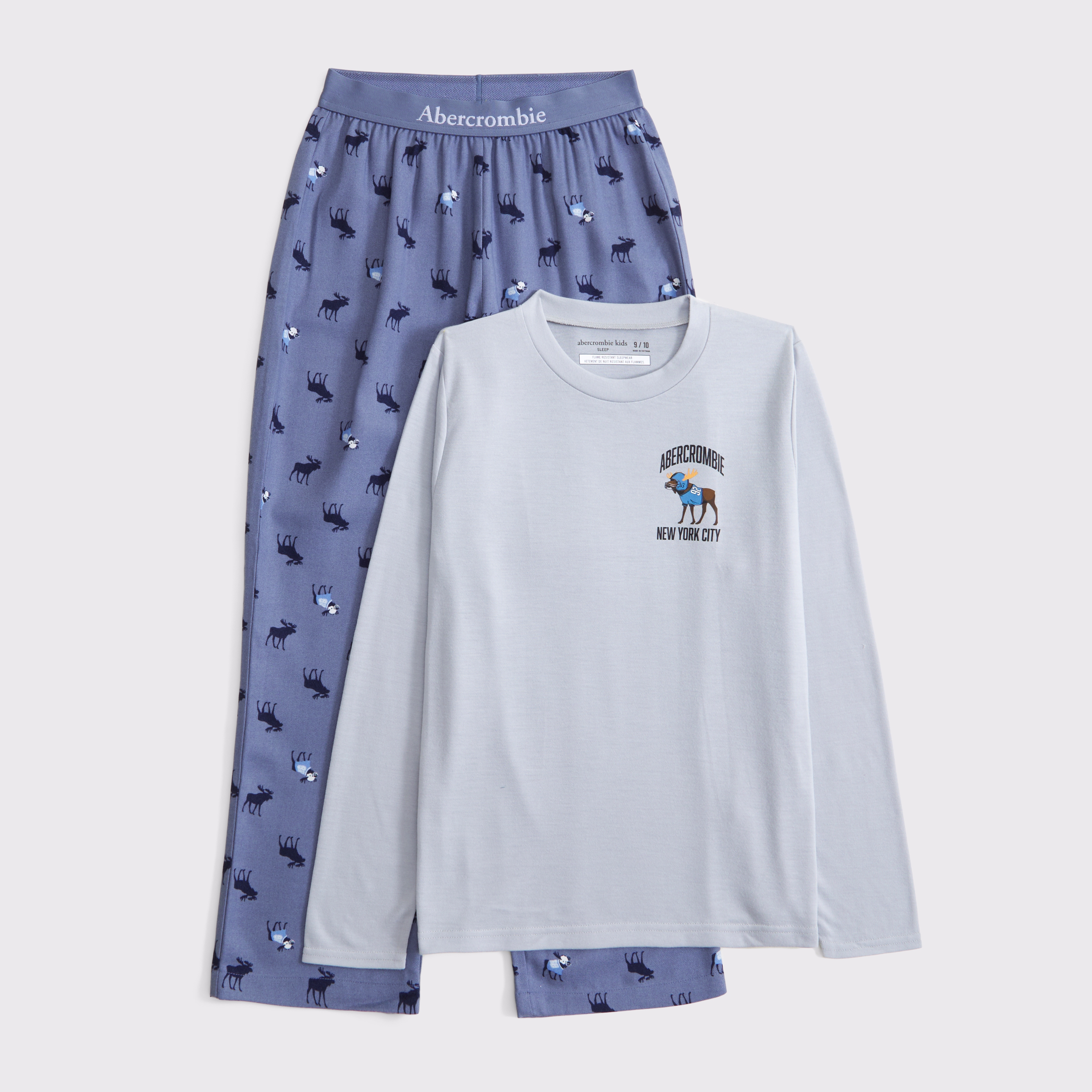 Abercrombie & Fitch Kids' Flannel Pajama Set In Gray