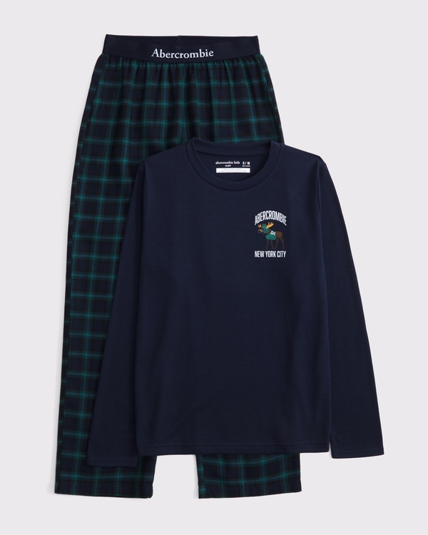 flannel pajama set, Deep Blue view 1