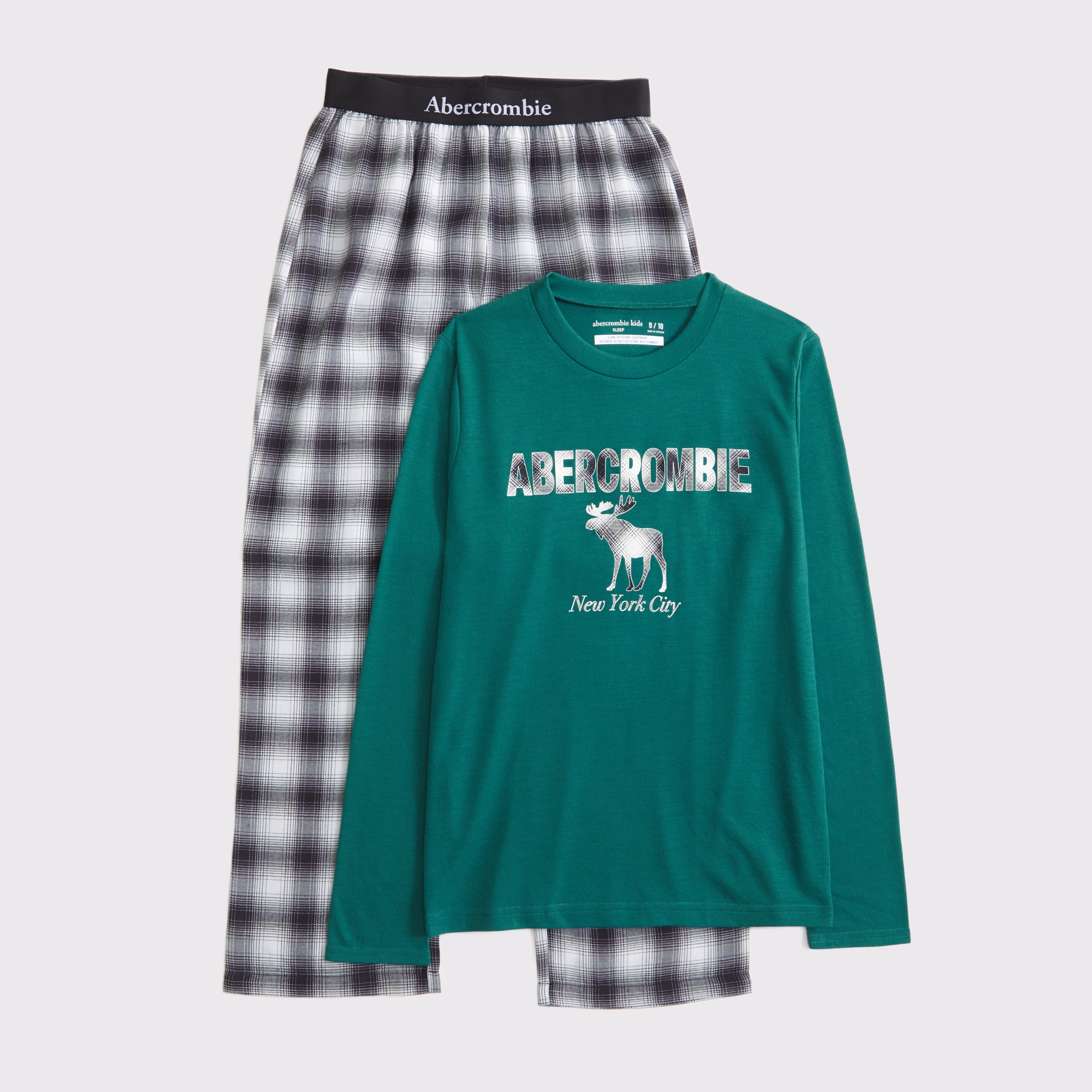Abercrombie & Fitch Kids' Flannel Pajama Set In Green