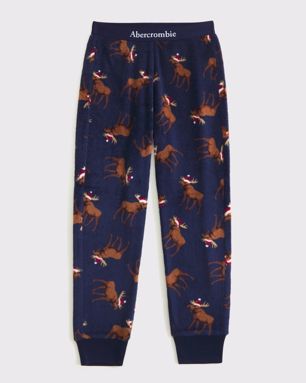 sherpa pajama pants, Navy Moose Print view 1