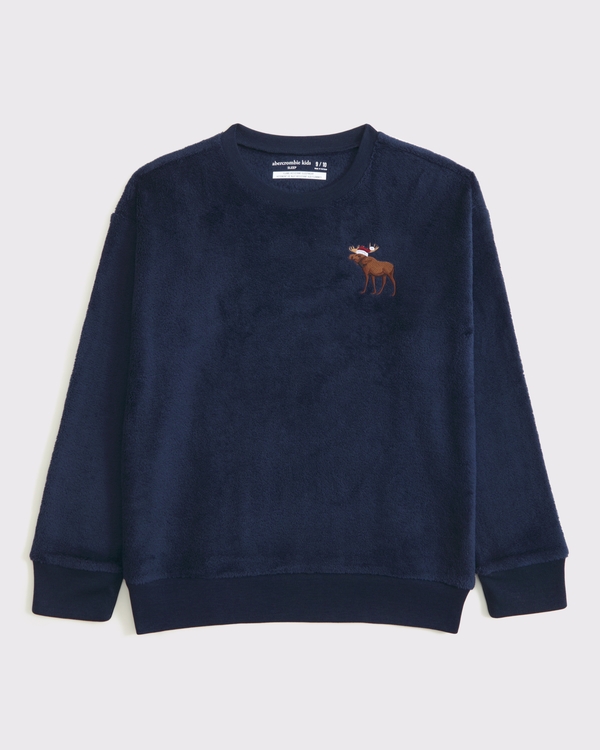 long-sleeve sherpa pajama tee, Deep Blue view 1