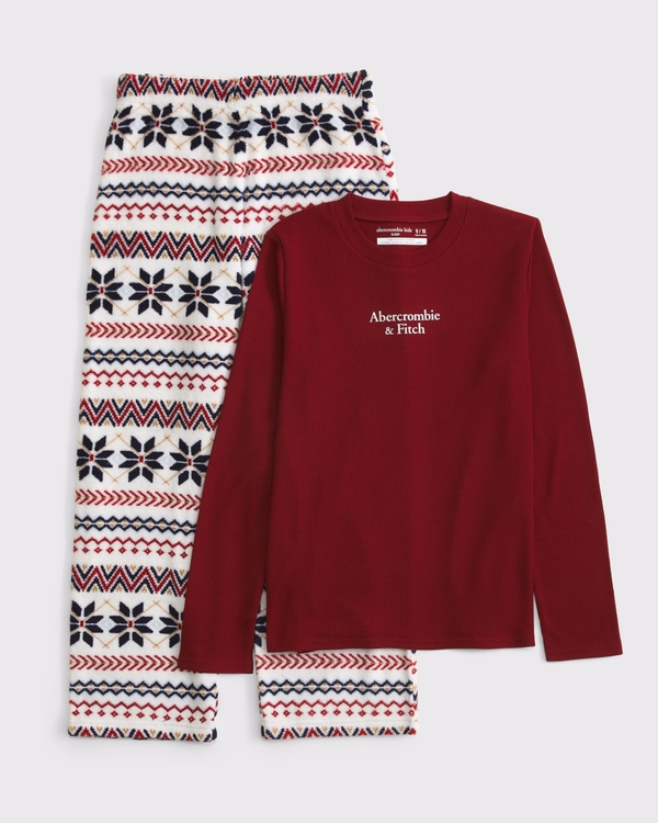 kids pant pajama set, White Fair Isle Print view 1