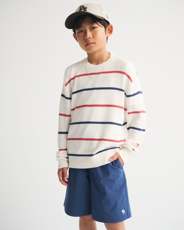 textured crew sweater, Cream Stripe view 1