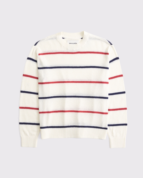 textured crew sweater, Cream Stripe view 2
