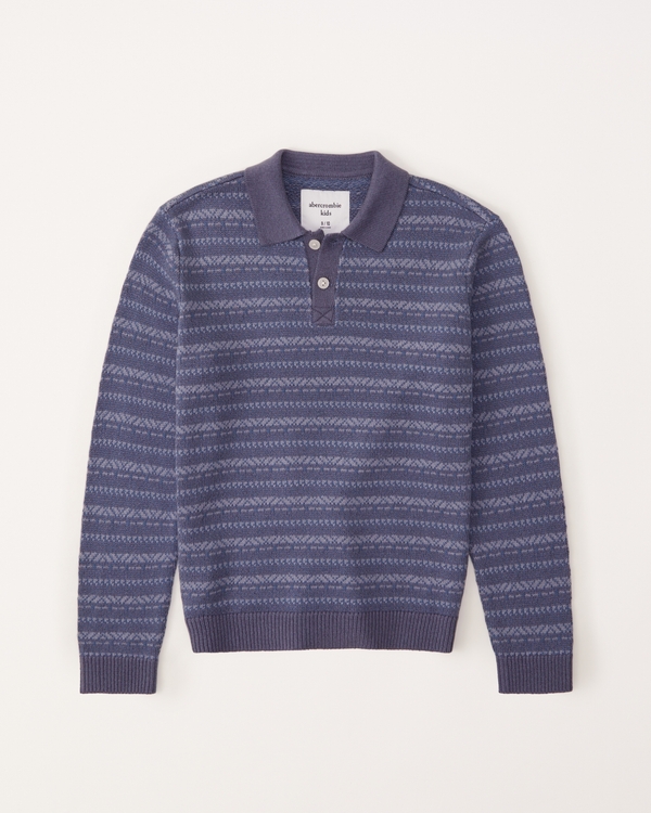 pattern long-sleeve sweater polo, Blue Pattern