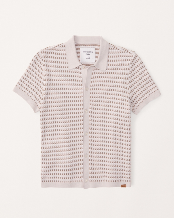 pattern button-through sweater polo, Light Brown Pattern