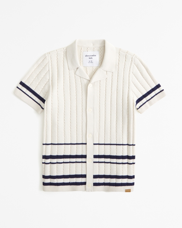 button-through sweater polo, Cream Stripe