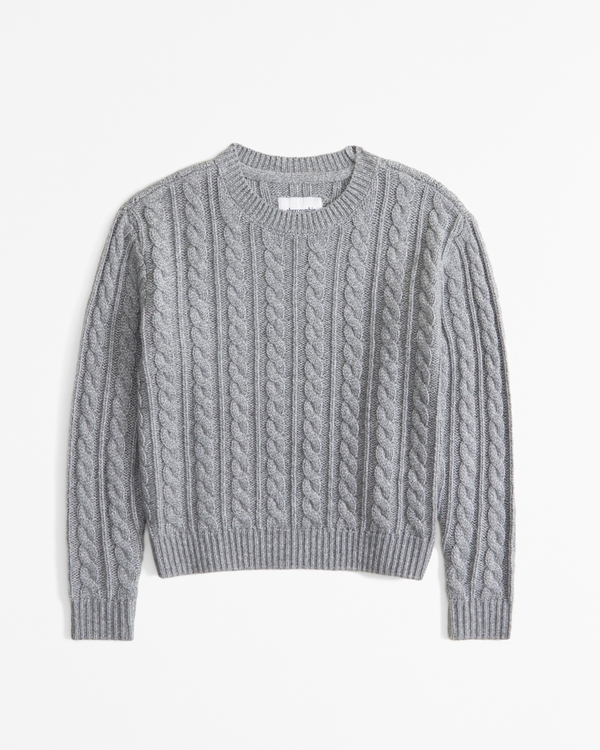 cable crew sweater, Gray view 1