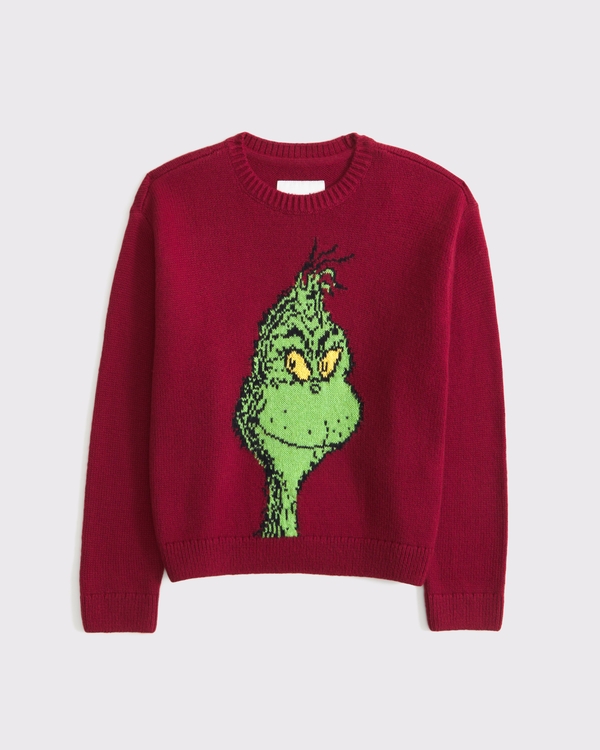 the grinch graphic crew sweater, Red Pattern