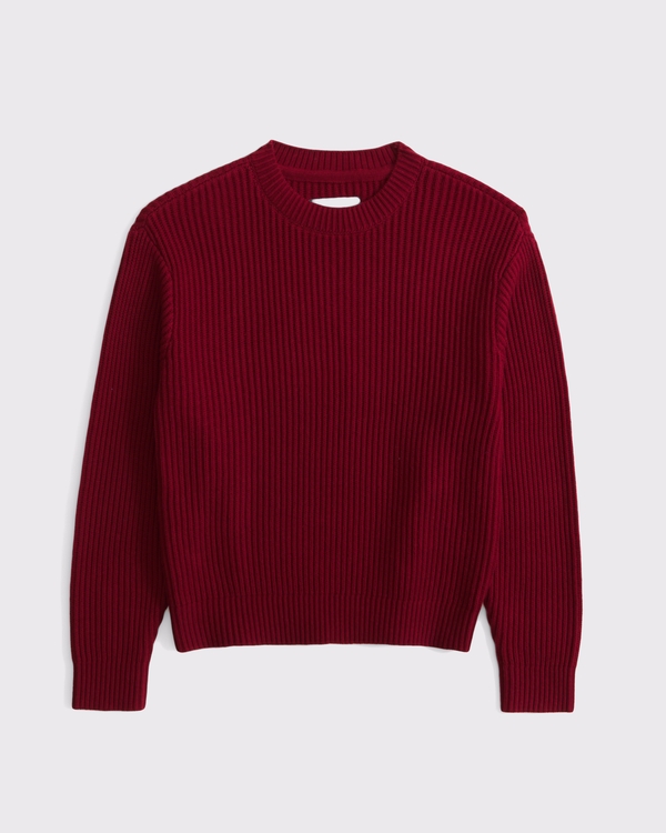 plated stitch crew sweater, Red