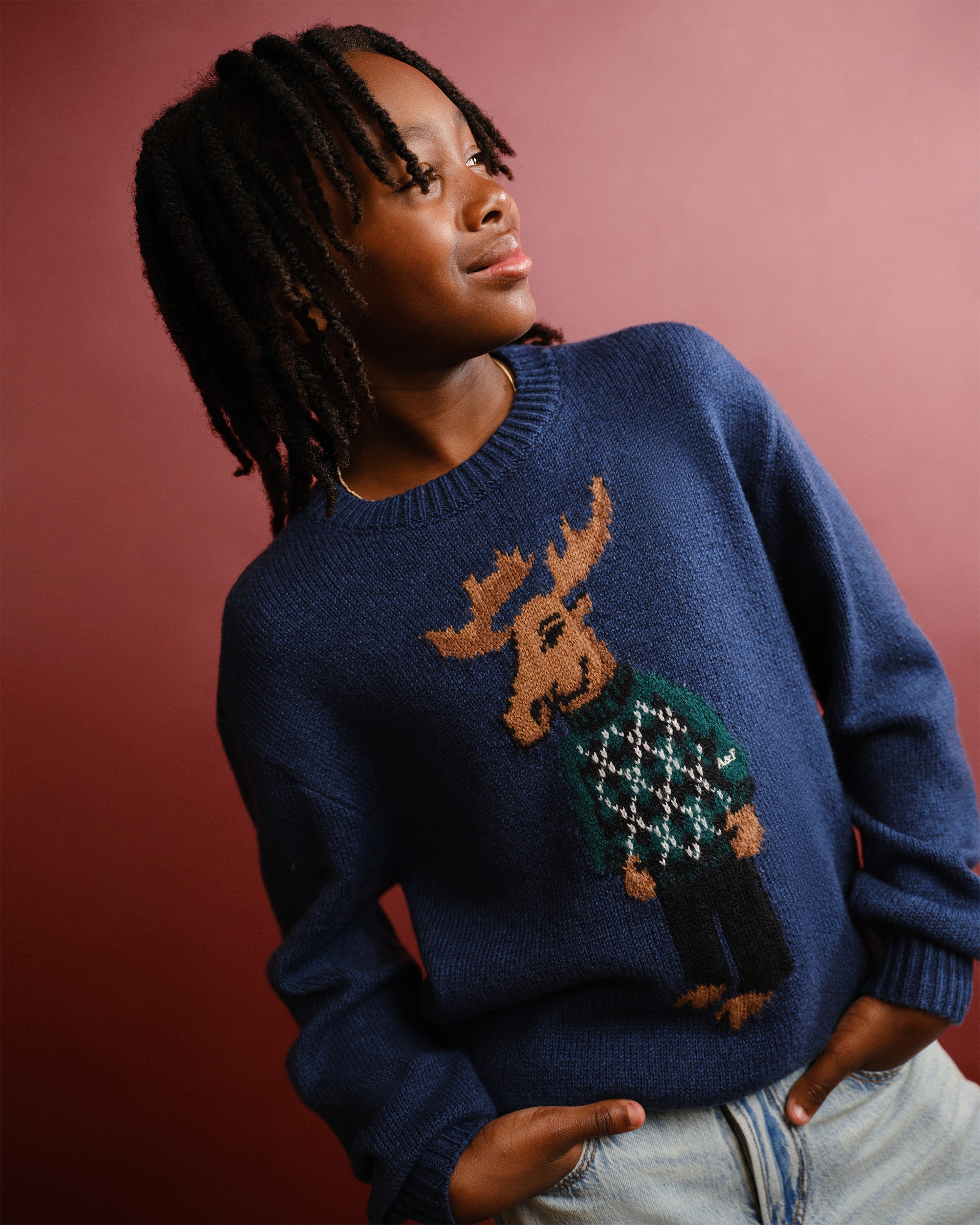 Abercrombie & Fitch Kids' Moose Graphic Crew Sweater In Blue