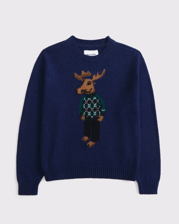 moose graphic crew sweater